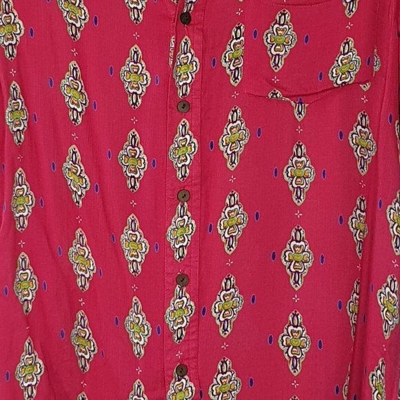 Raga Small Alice Button Down Short Sleeve Boyfriend Medallion Shirt Viscose - Picture 9 of 10